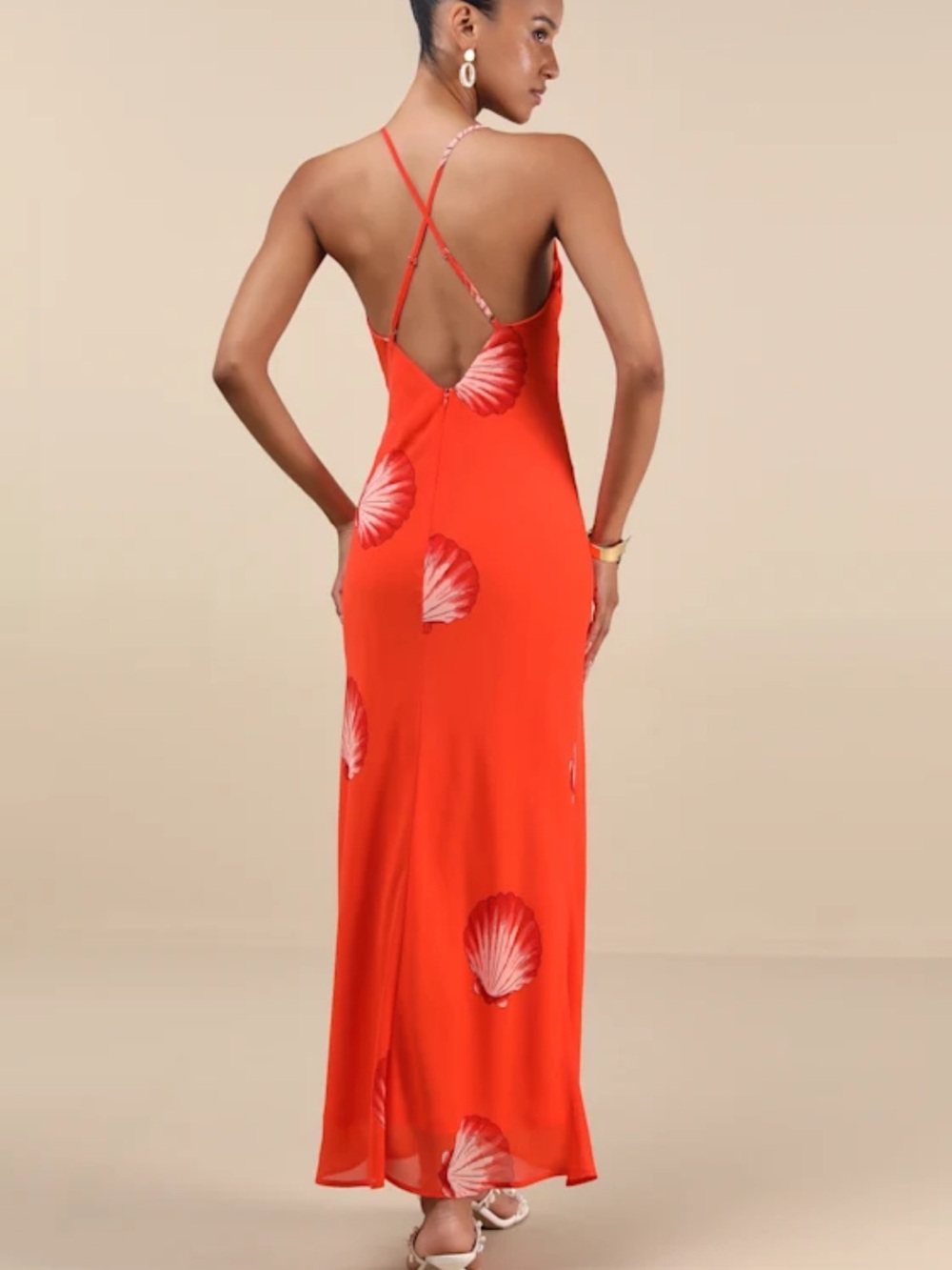 Lulus Thalassa Bright Orange Seashell Backless Maxi Dress - Size S - Picture 3 of 3